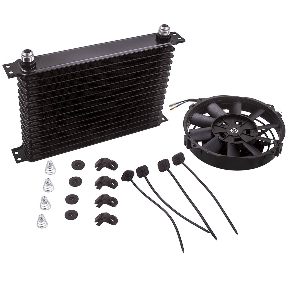 15 Row 10AN Engine Transmission Oil Cooler 7 inch Electric Fan Kit Universal