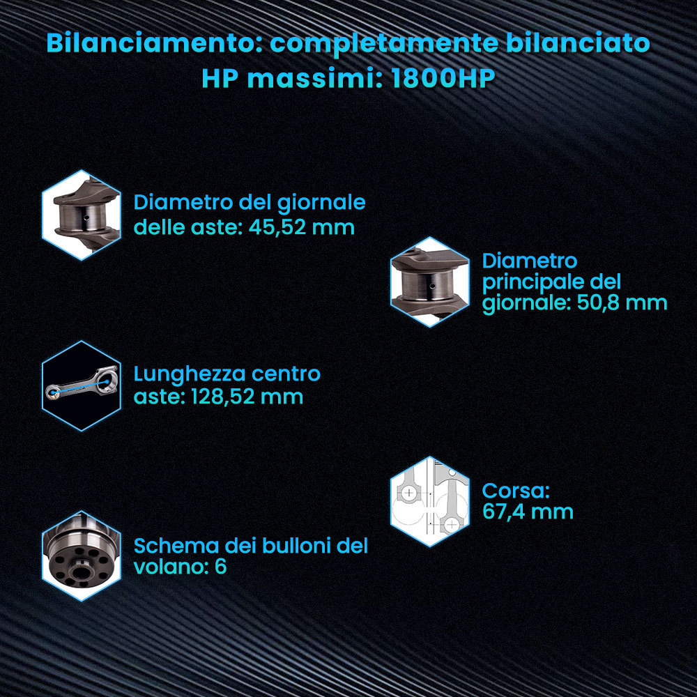 Billet 4340 Chrome Crankshaft compatibile per Fiat 128 Punto GT 1.4 1800HP 67.4 mm Stroke