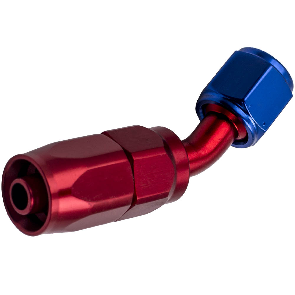 1x Quality 6 AN 45 Degree Swivel Hose End Red Blue Aluminium Fitting