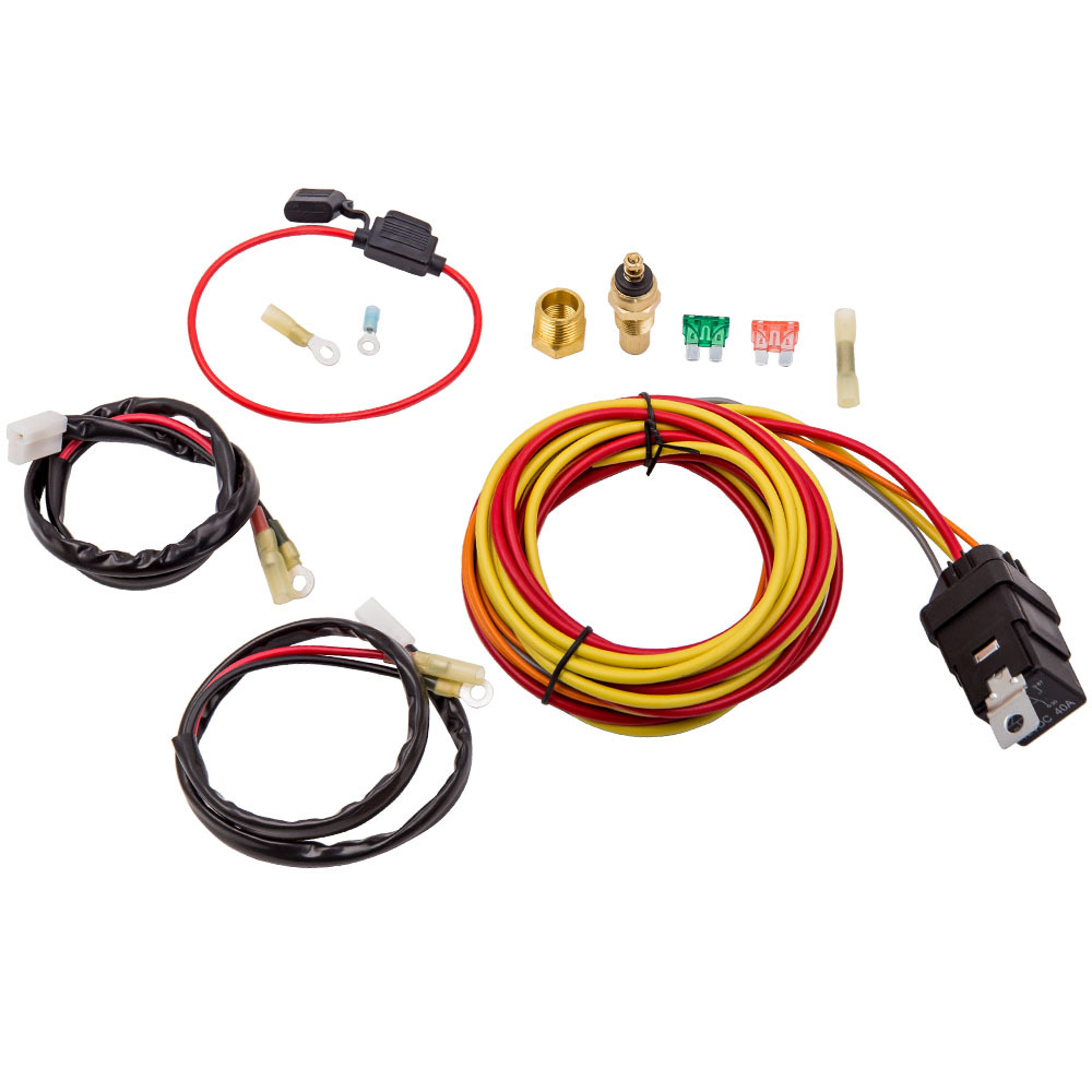 Kit de arnés de cableado de refrigeración de ventilador eléctrico dual para automóvil 185/165 Termostato 40A Relé