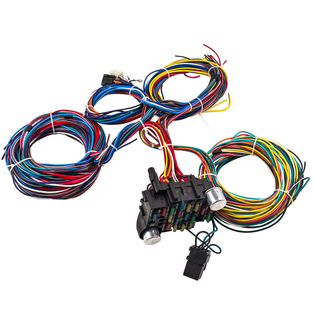 1 jeu de faisceaux de câbles 21 circuits 17 fusibles Kit de fils extra-longs Hot Rod UNIVERSAL