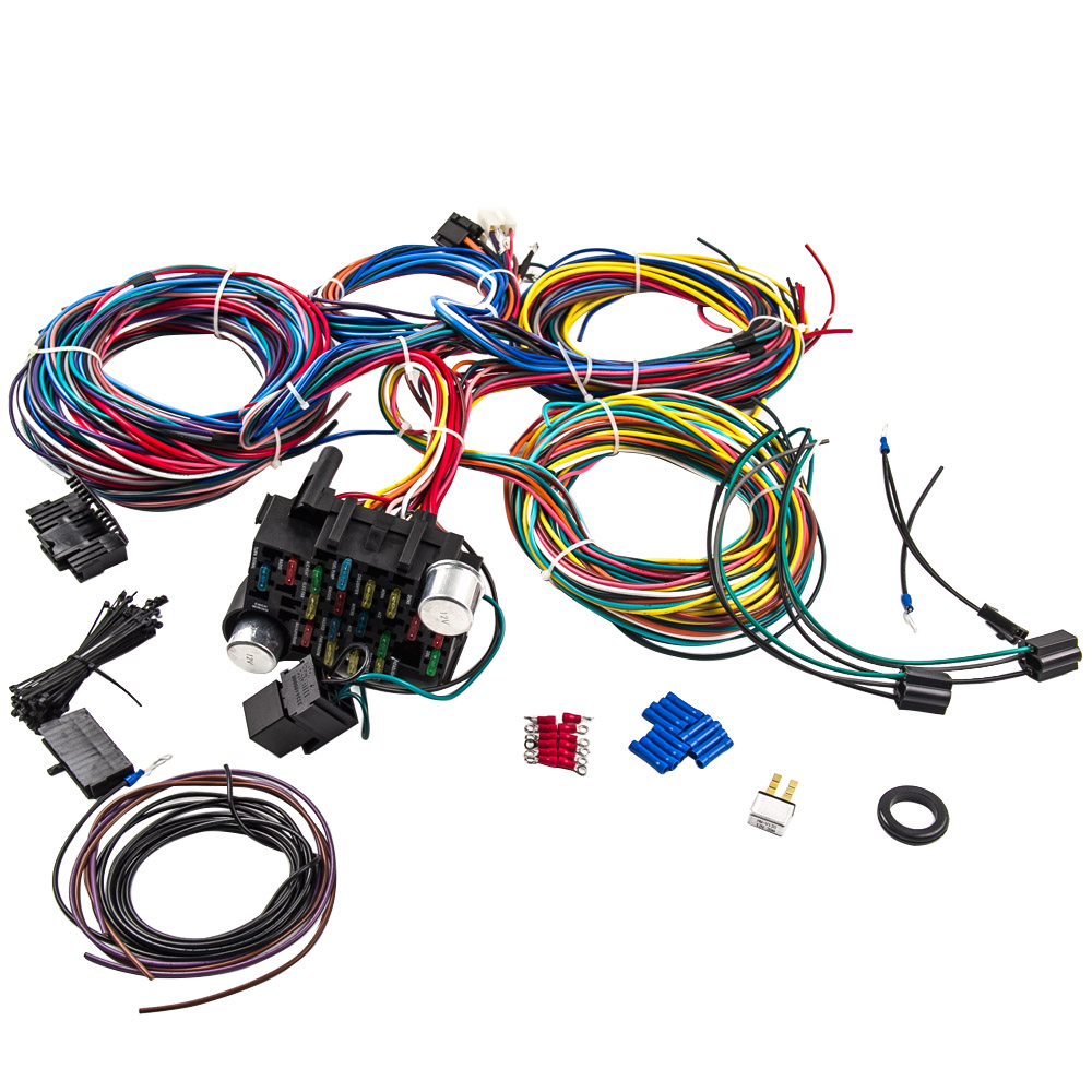 smileracing 21 Standard Circuit Universal 17 Fuses Wiring Harness Kit for Chevy Mopar Ford Hotrod Universal Extra Long Wires 