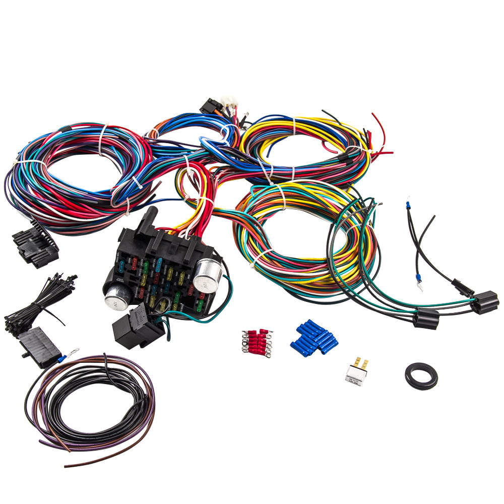 21 Circuit Wiring Harness compatible for CHEVY Mopar compatible for FORD Hotrods UNIVERSAL Extra long Wire