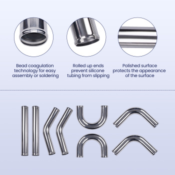 2.5 inch Intercooler Kit Universal Aluminum Pipe Piping Mandrel Bent Turbo Silicone