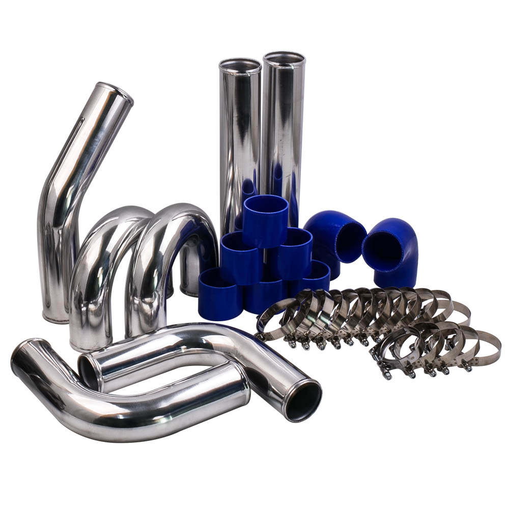 3INCH 76mm UNIVERSAL ALUMINUM INTERCOOLER TURBO PIPE PIPING KIT + BLUE