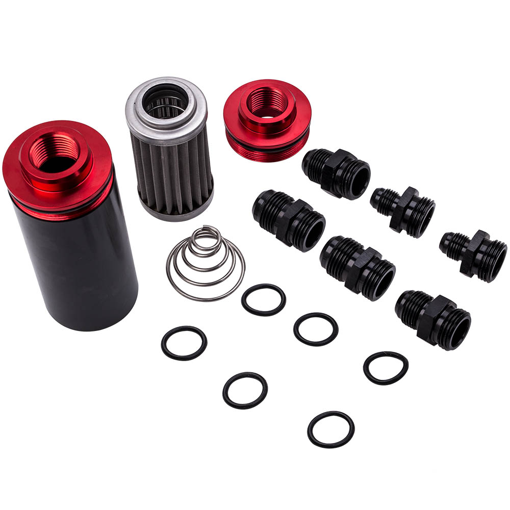 AN6 AN8 AN10 Inline Fuel Filter Oil Catch Can High Flow Cleanable Black and Red