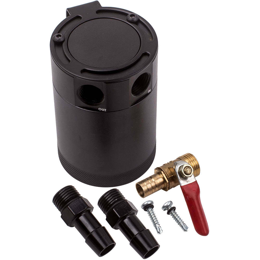 Universal Racing Baffled 2-port Oil Catch Can Air-oil Separator w Drain Breather