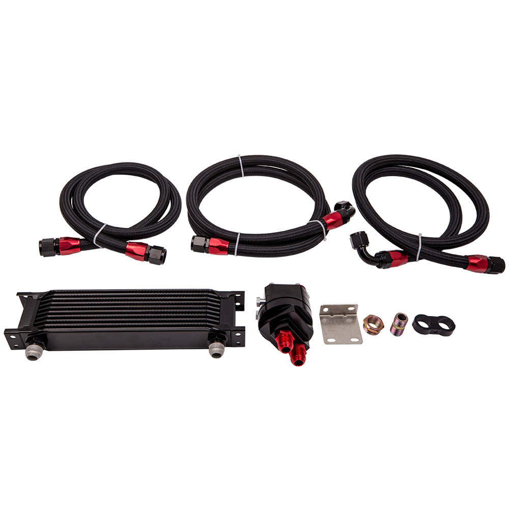 Universal 10 ROW AN-10 Inlet / Outlet Engine Oil Cooler Filter Adapter Hose Kit