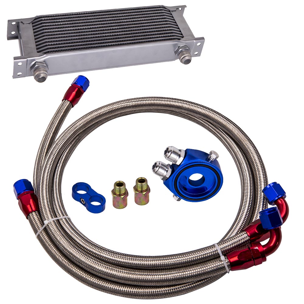 Universal 13-Row 10AN Engine Transmission Oil Cooler Kit + hose oil lines