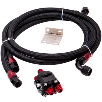 15 Row AN10 Universal Engine Transmission Oil Cooler Filter Adapter Hose Kit