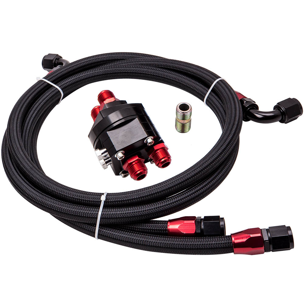 15 Row AN10 Universal Engine Transmission Oil Cooler Filter Adapter Hose Kit