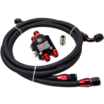 15 Row AN10 Universal Engine Transmission Oil Cooler Filter Adapter Hose Kit