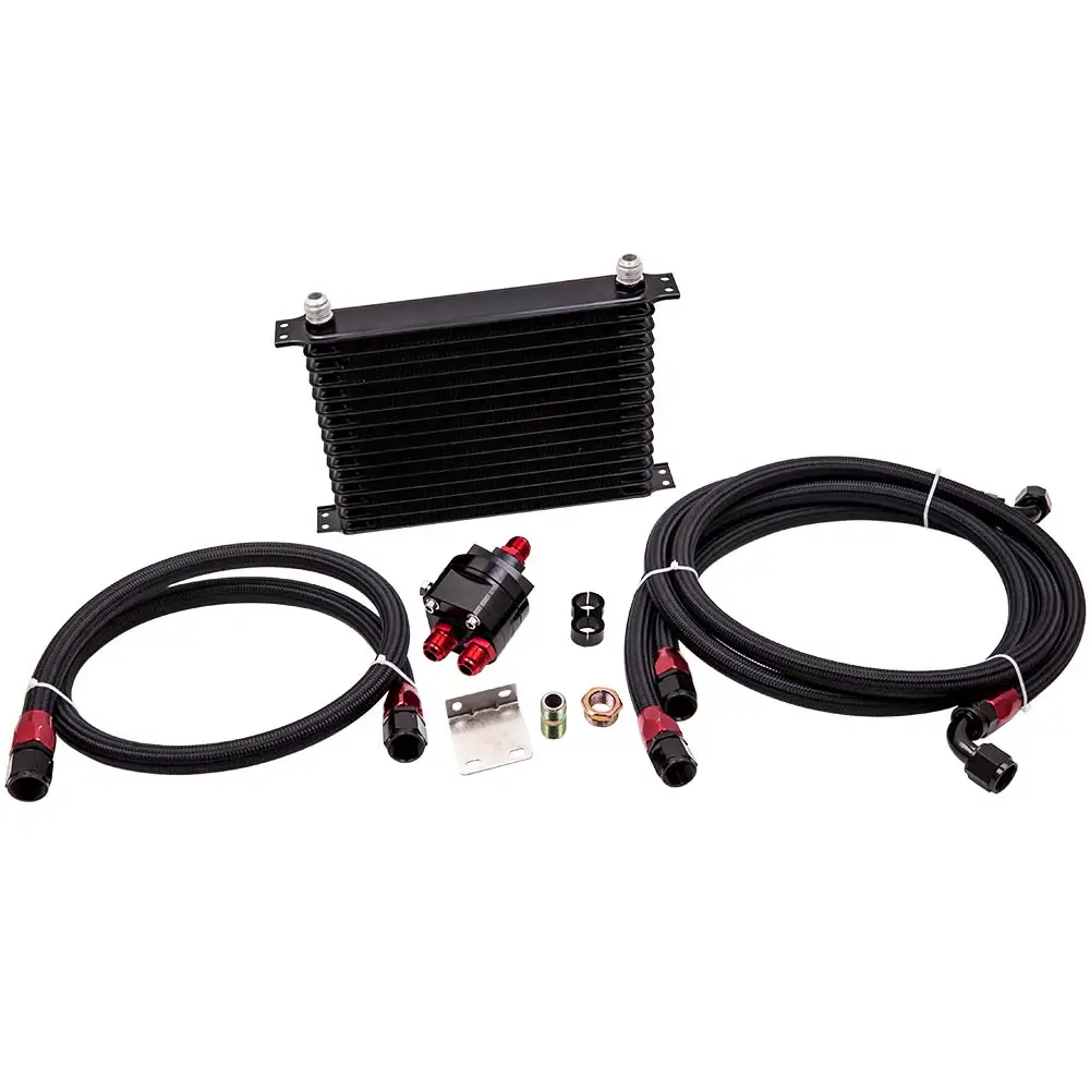 Relocation Adapter Hose Kit 3//4x16 /& M20x1.5 Black, 15 Row Universal Engine Transmission Aluminum AN10 15 Row Oil cooler Kit with Bracket