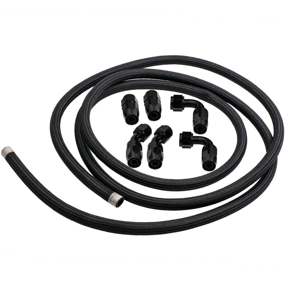 10AN 12FT Nylon Braided Fuel hose Line + Black Swivel Fitting Hose End Kit  3.5M