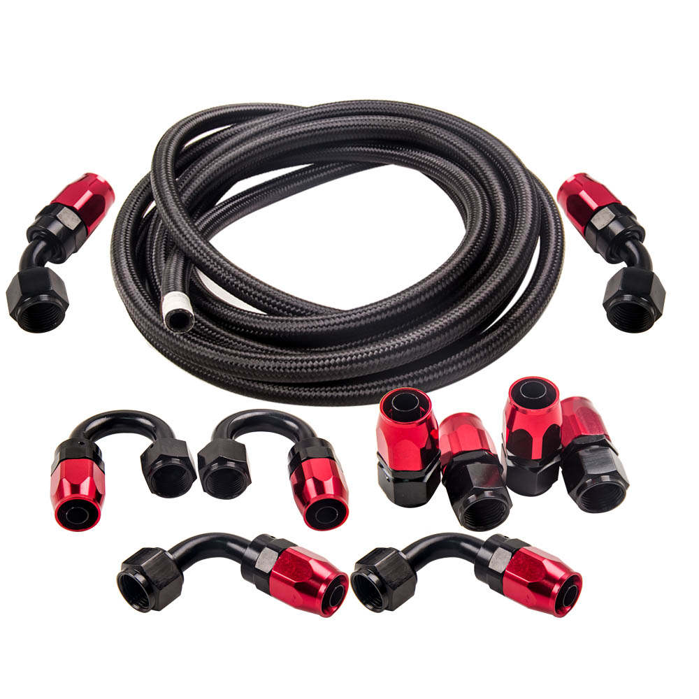 AN8/-8AN Fitting Stainless Steel Nylon Braided Oil Fuel Hose Line 16FT Kit Red