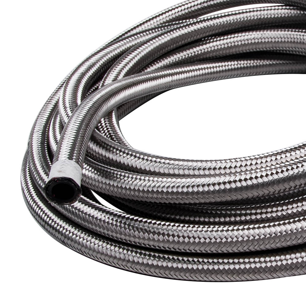8 AN Stainless Steel Braided Fuel / Oil Line Hose AN8 20 Ft 6 Meters Silver
