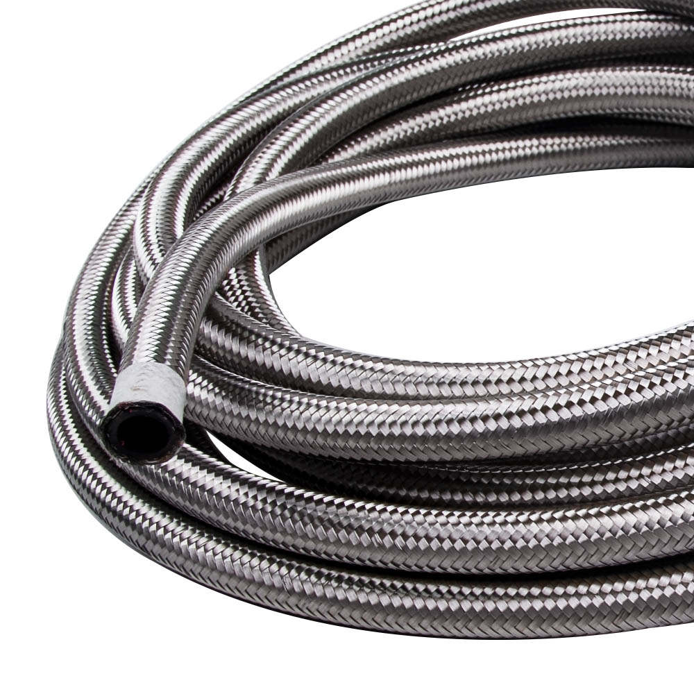 20FT Silvery AN8 Stainless Steel Braided Fuel Oil Gas Line Hose 8AN