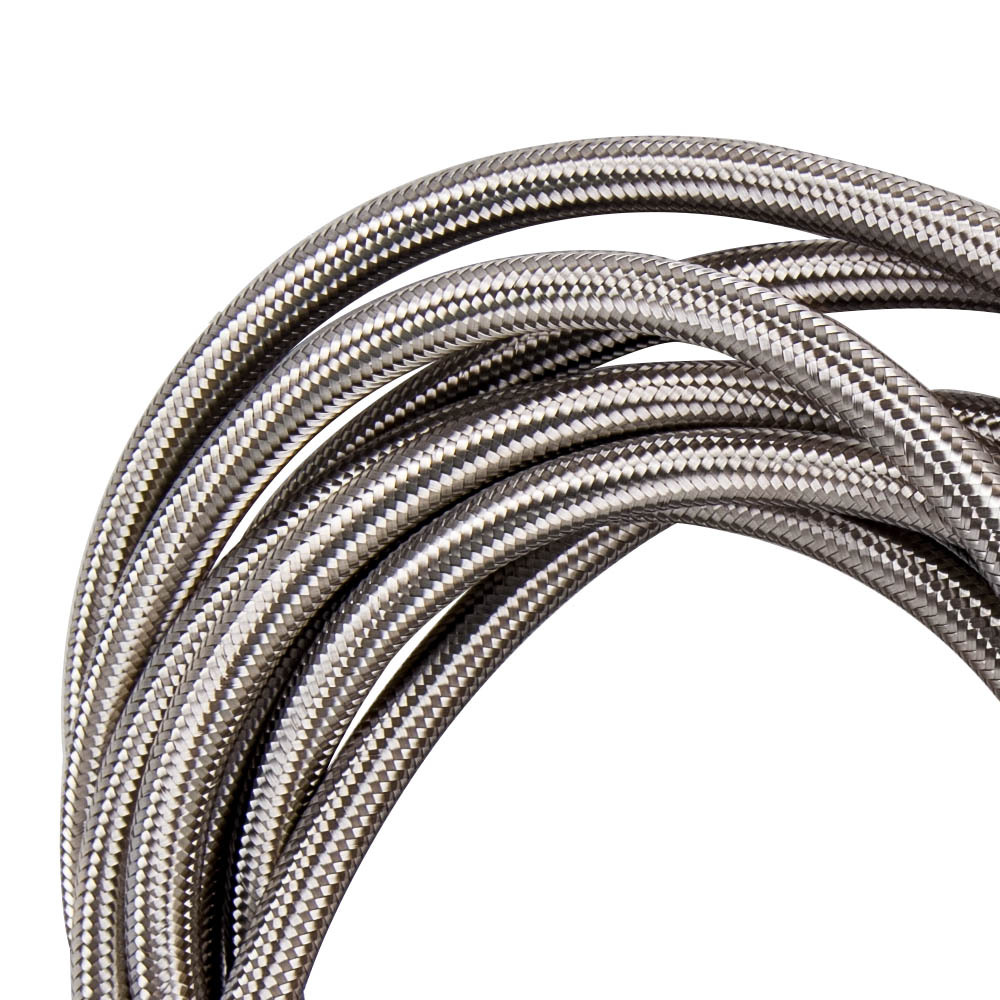 8 AN Stainless Steel Braided Fuel / Oil Line Hose AN8 20 Ft 6 Meters Silver