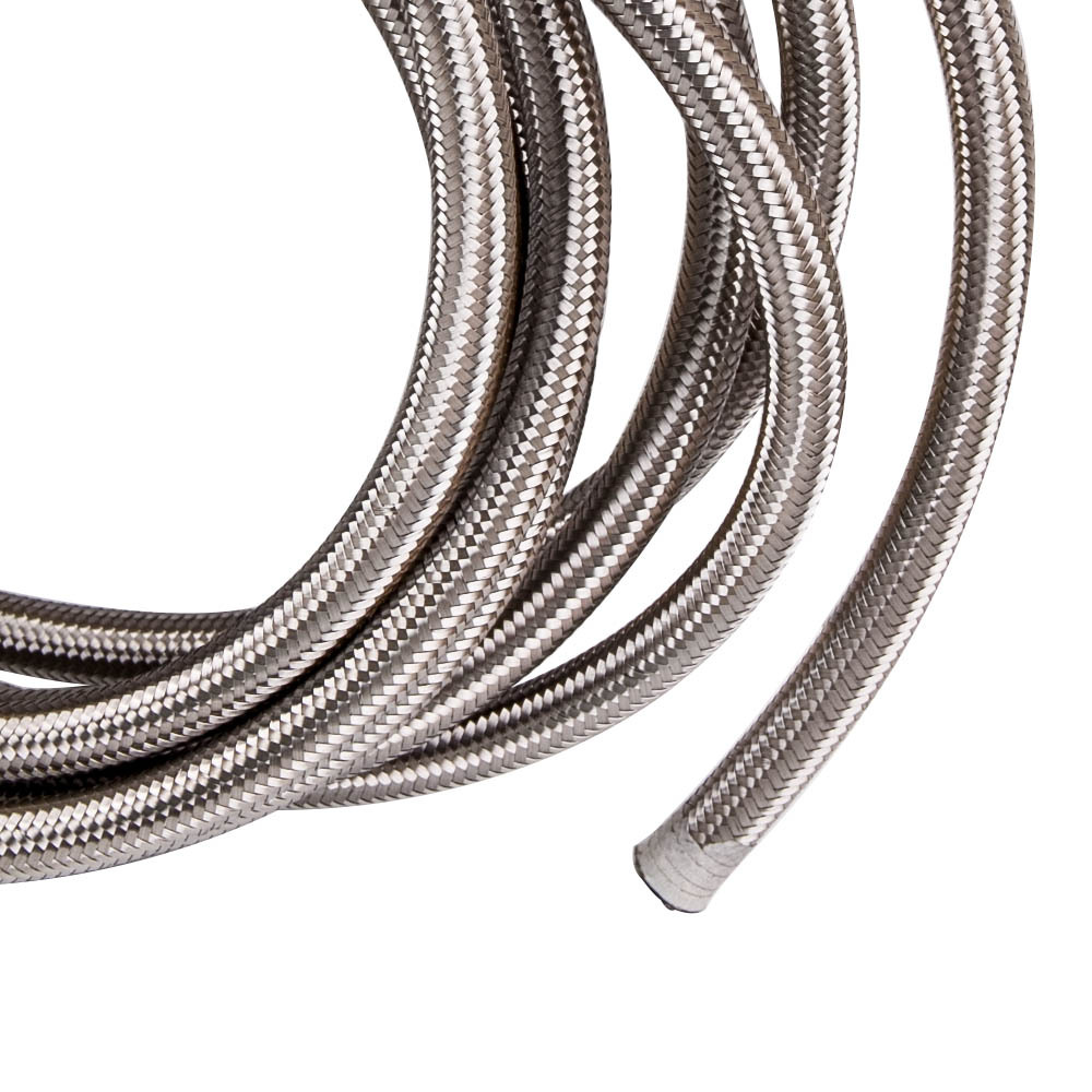 8 AN Stainless Steel Braided Fuel / Oil Line Hose AN8 20 Ft 6 Meters Silver