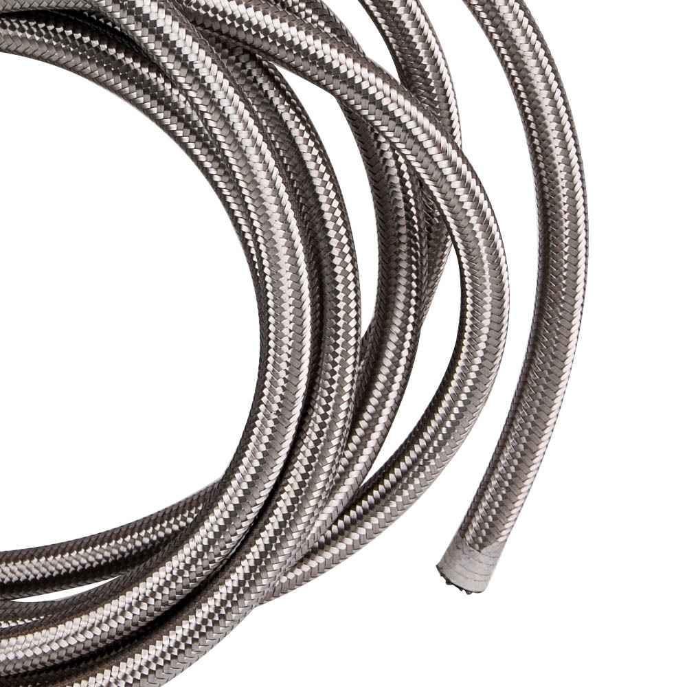 8 AN Stainless Steel Braided Fuel / Oil Line Hose AN8 20 Ft 6 Meters Silver