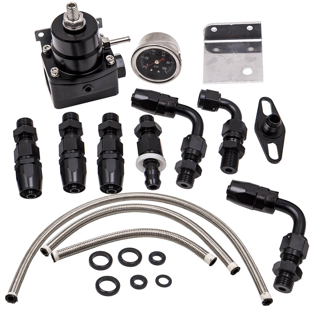 General Adjustable Fuel Pressure Regulator Kit 100psi Gauge AN 6 Fitting End