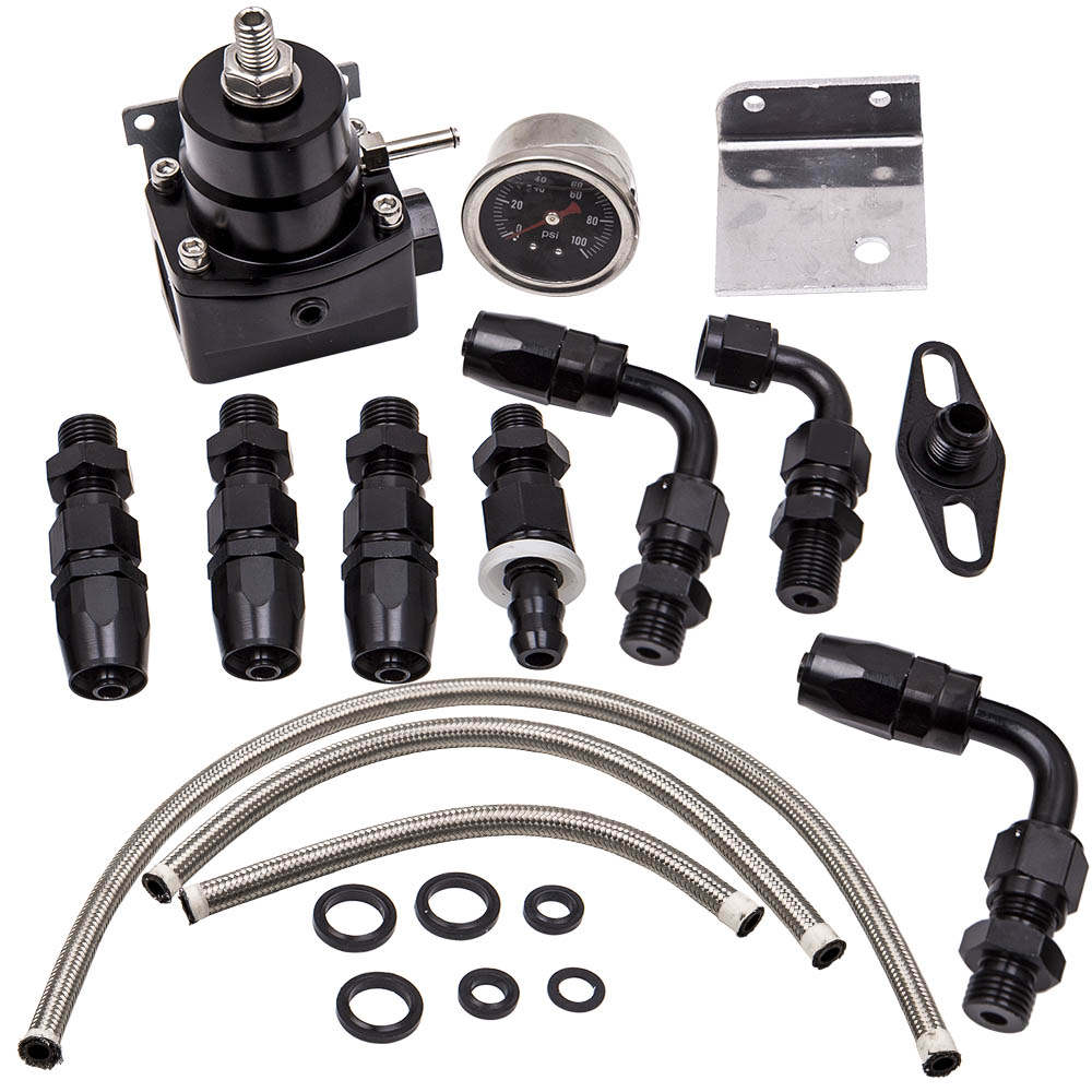 Universal Adjustable Fuel Pressure Regulator kit 100psi Guage AN 6 Fitting