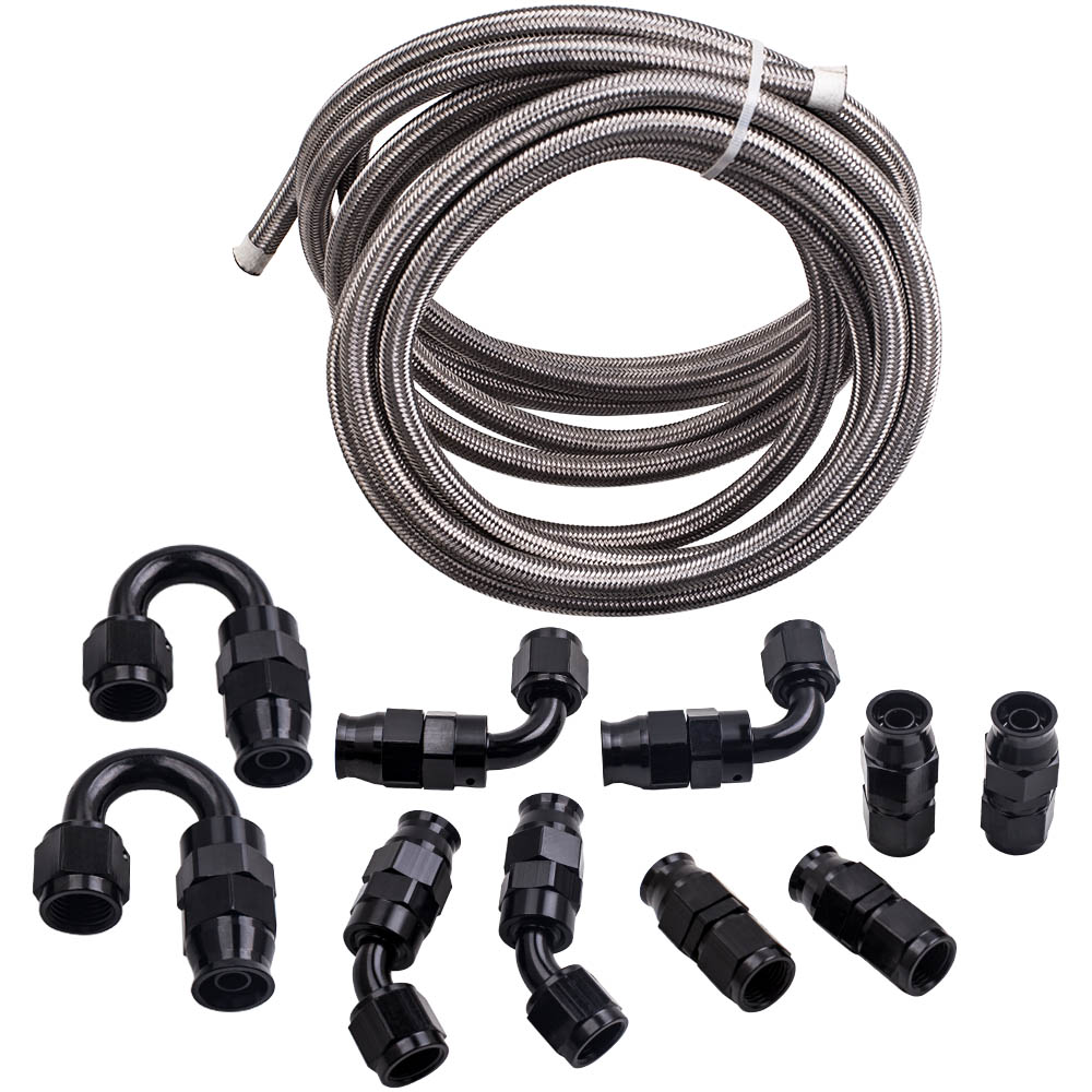 AN6 Fitting Kit Stainless Steel PTFE Braided Oil Fuel Hose Line with End 20FT 