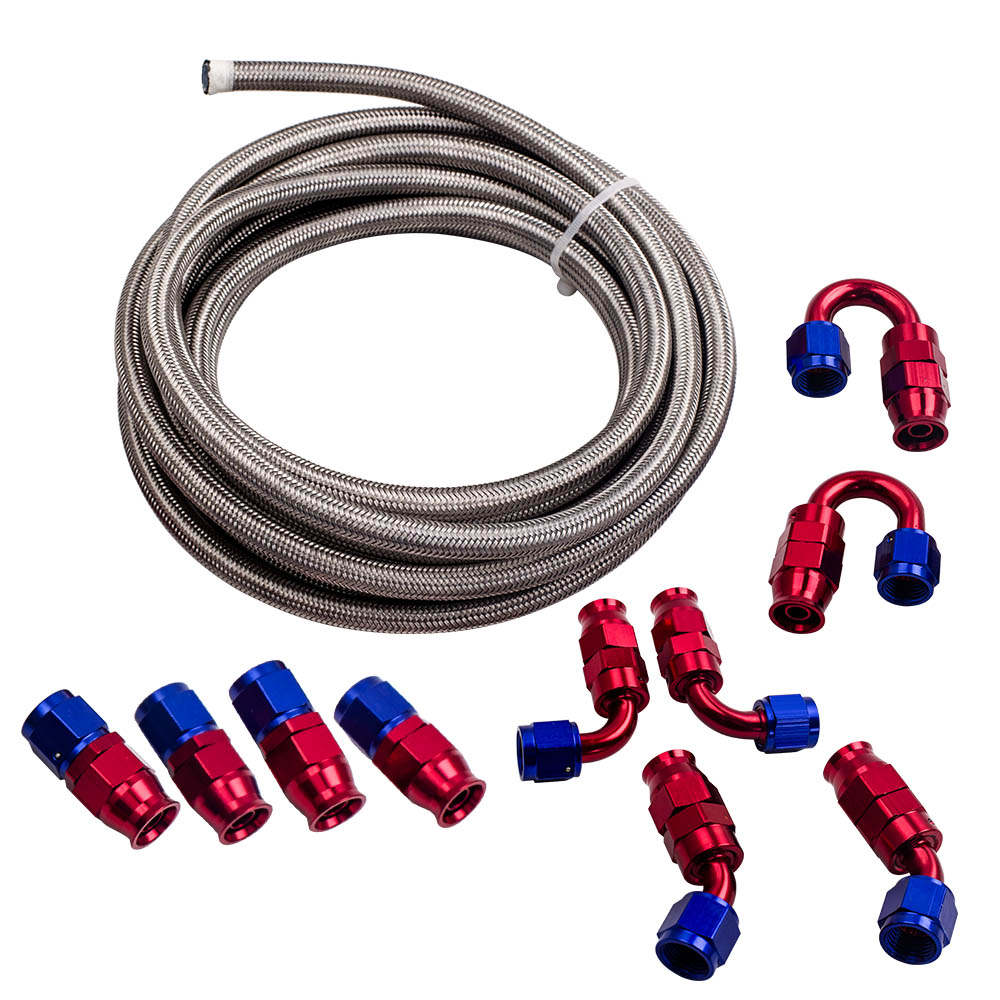 AN6 20FT -6AN Braided Stainless Steel Fuel Hose + Oil/Gas/Fuel 10 Fittings  Kit