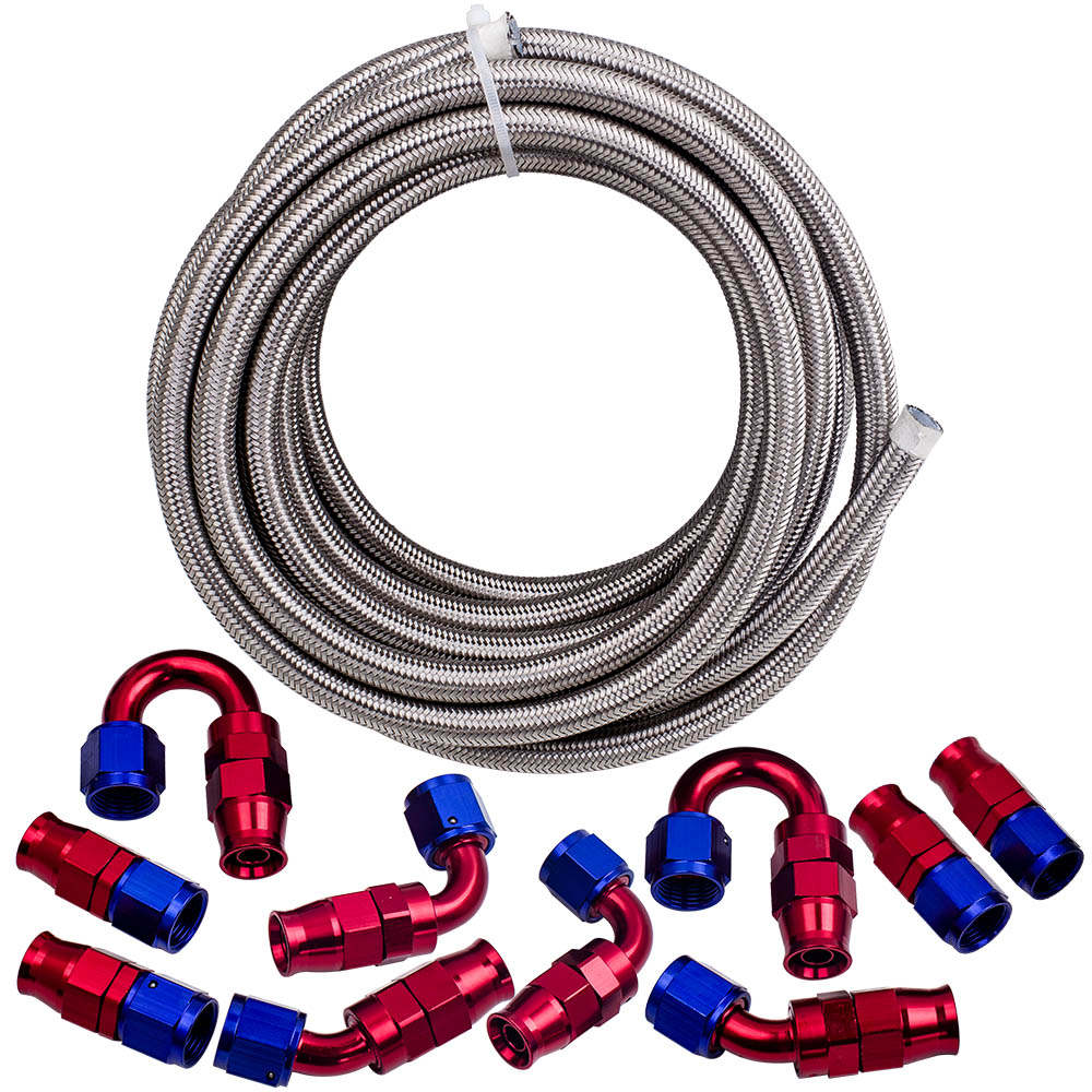 AN8 20 Ft -8AN Nylon Stainless Steel Braided Fuel Gas Oil Line Hose KIT
