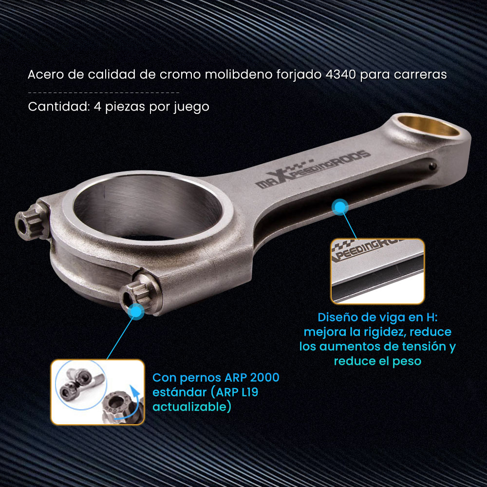 4340 Bielas y pernos ARP compatible para VW Golf MK4 Gti 1.8T 2.0L H-beam Bielas 4340 Bielas y pernos ARP compatible para VW Golf MK4 Gti 1.8T 2.0L H-beam Bielas