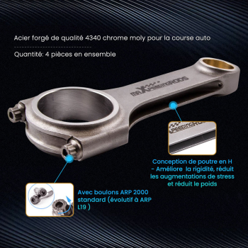H faisceau bielles compatible pour Fiat Uno Punto GT 1.4 Connecting Rods ARP 2000 Boulons