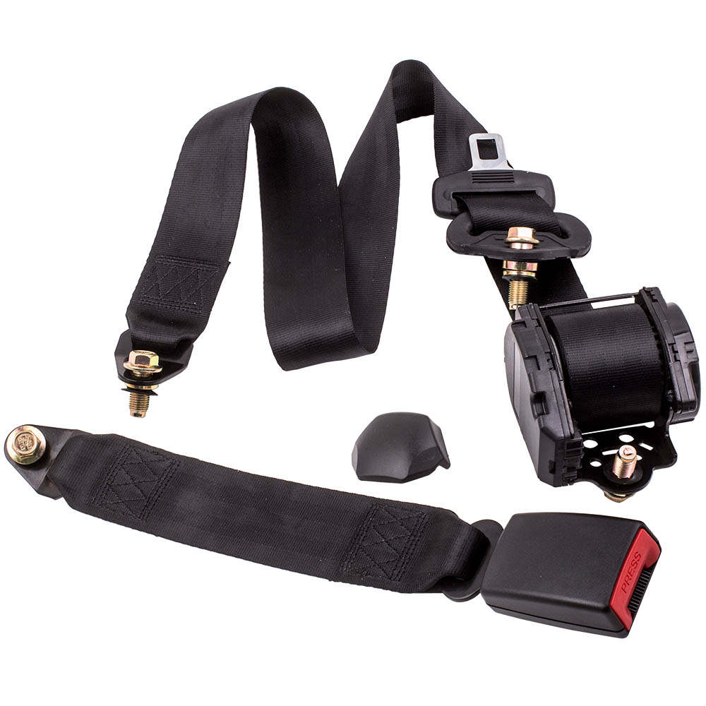 1 * Black Universal Retractable compatible for Seat Belt 3 Point Auto Car Lap Adjustable Belt