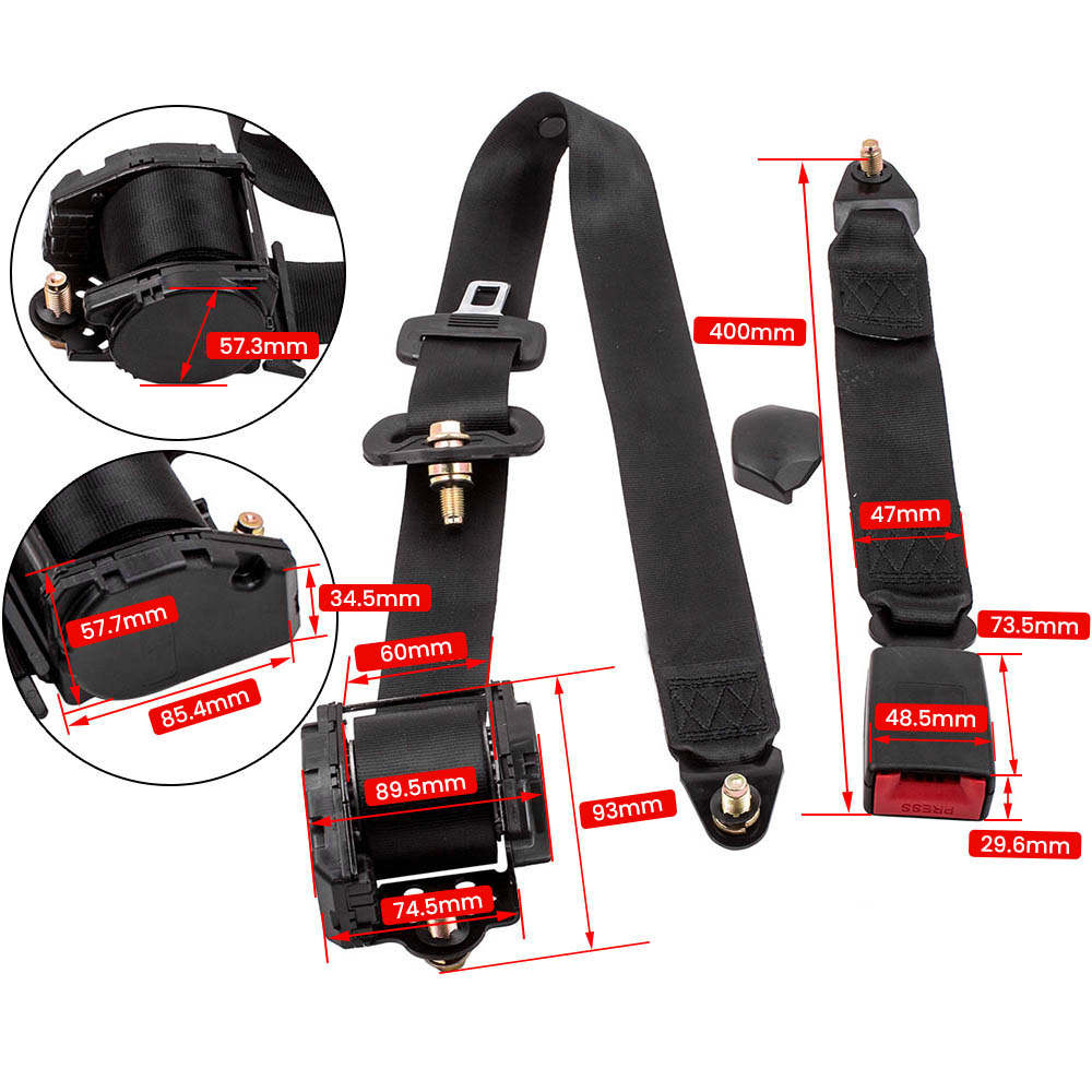 2 Set Safety 3 Point Retractable Car Seat Lap Belt Adjustable Kit Universal  E9 for sale online