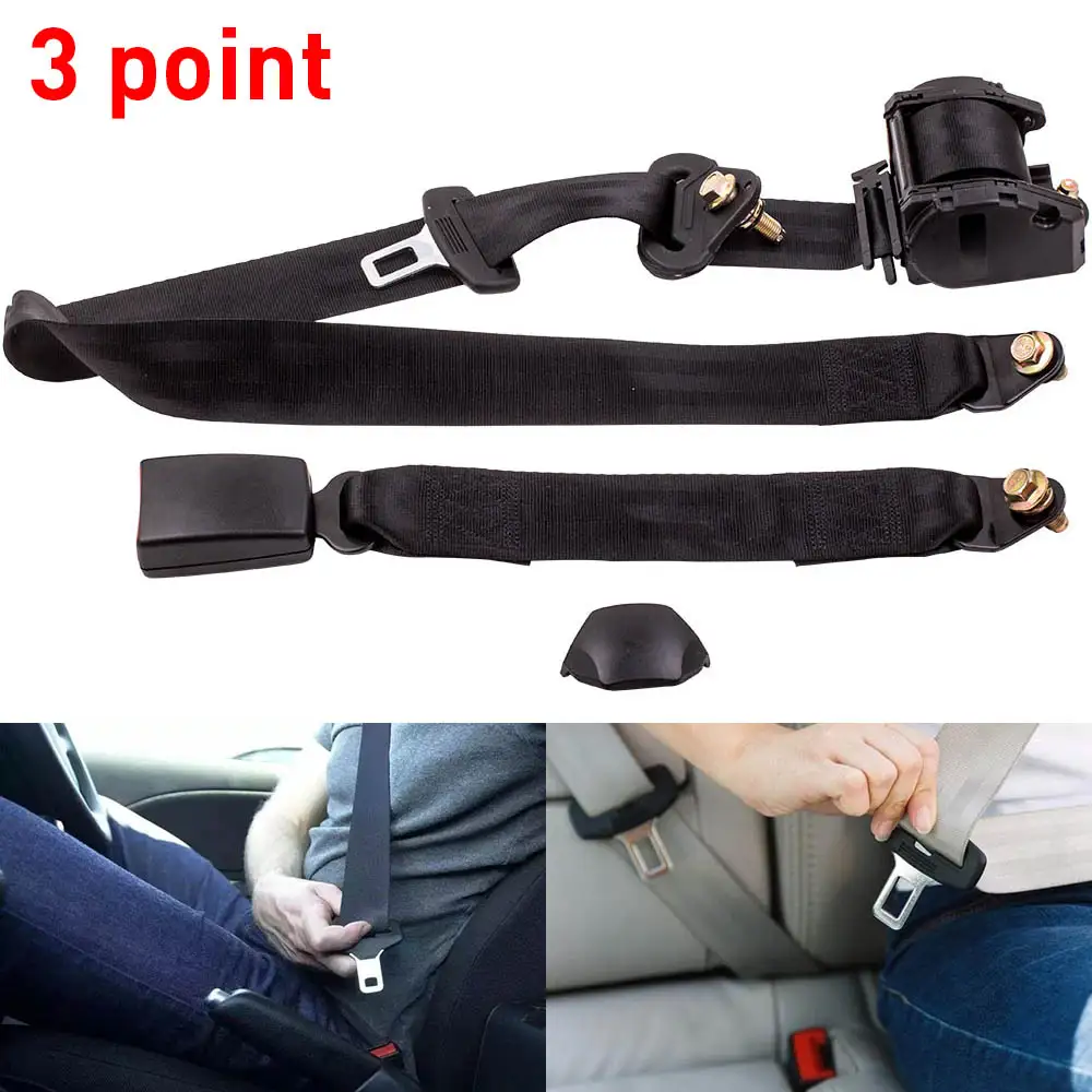 1 Set Gray Car Auto Vehicle Adjustable Retractable 3Point Safety Seat Belt Strap