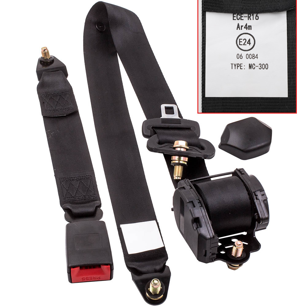 Automatic Retractable Car Safety Seat Belt Lap & Diagonal Belt Kit 3 Point Black
