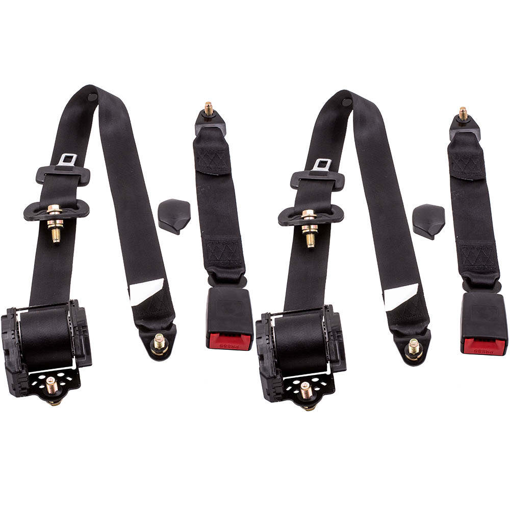 1 Set Universal 3 Point car Safety Belt Seatbelt Retractable Black Buckle Belt