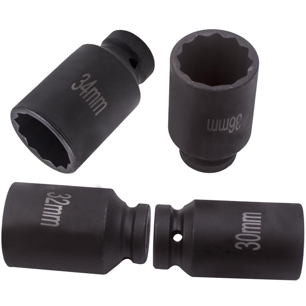 4x 1/2 inch Wheel Axle Nut Drive 12 Point Deep Impact Socket Set 30mm 32mm 34mm 36mm