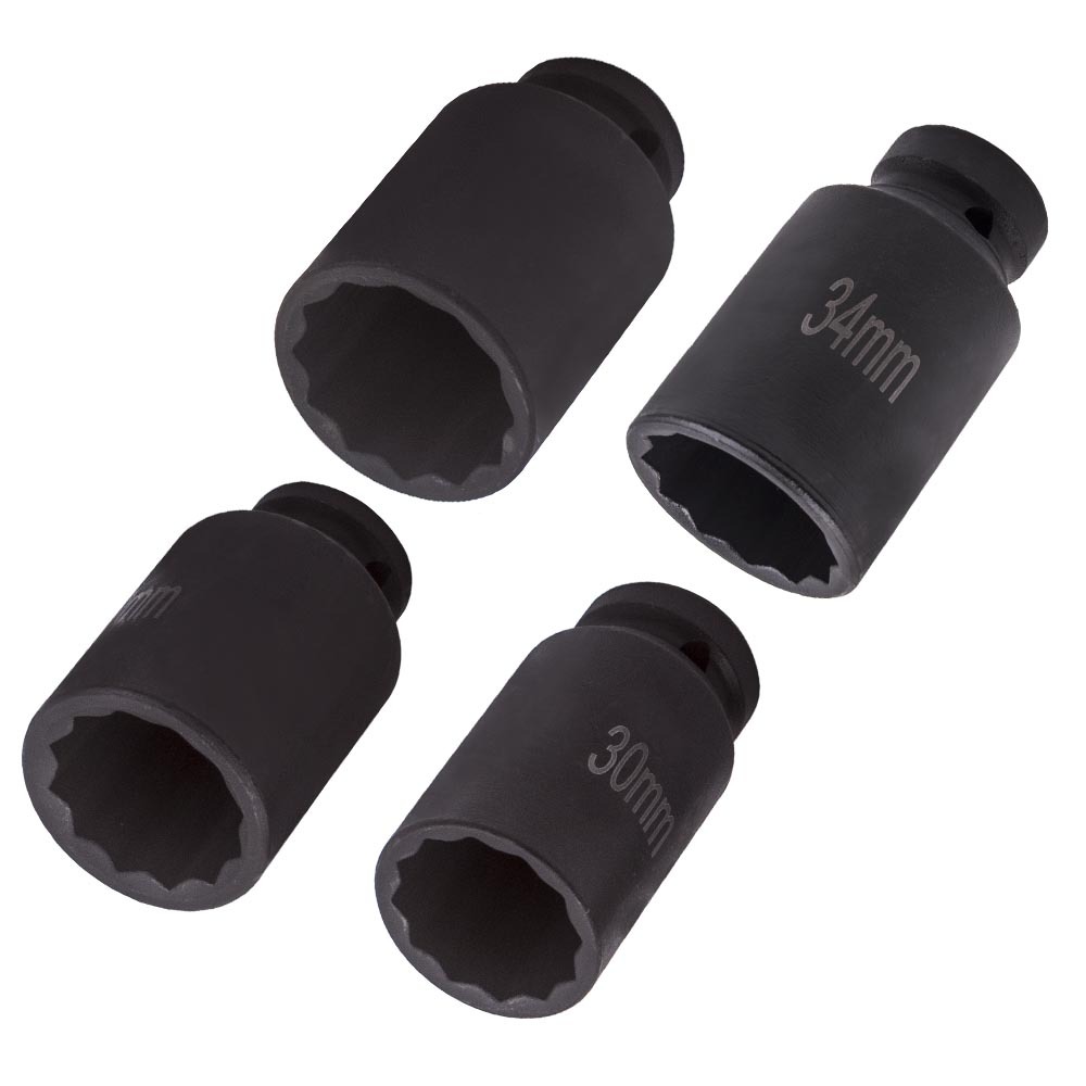 4x 1/2 inch Wheel Axle Nut Drive 12 Point Deep Impact Socket Set 30mm 32mm 34mm 36mm
