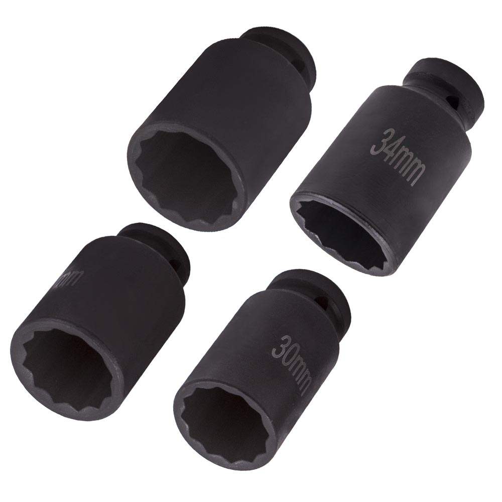 4 pcs 12 Point 1/2" Drive Deep Spindle Axle Nut Socket Set 30mm 32mm 34