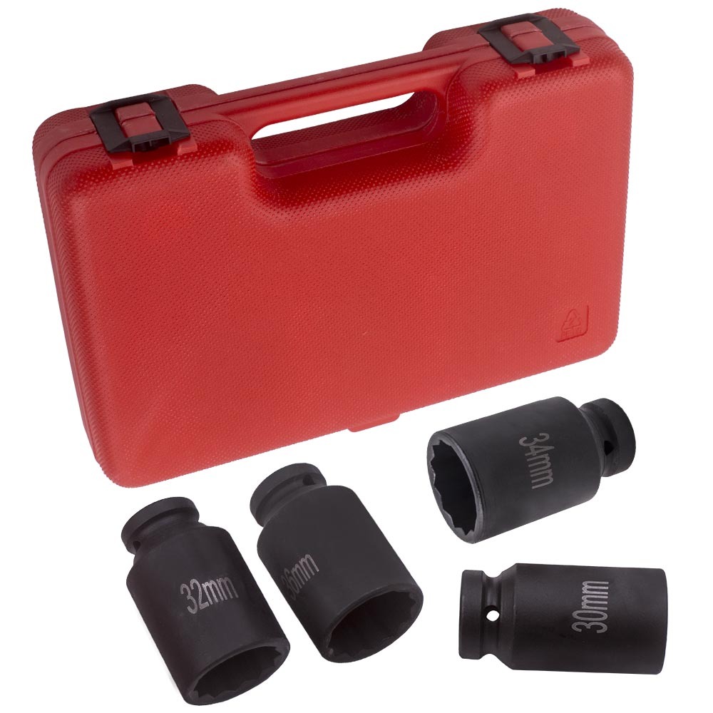 4x 1/2 inch Wheel Axle Nut Drive 12 Point Deep Impact Socket Set 30mm 32mm 34mm 36mm