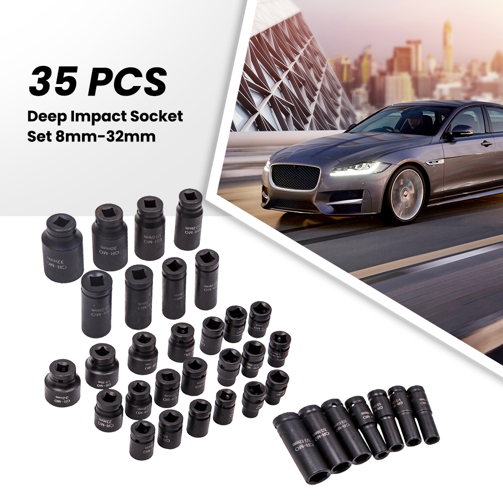 35pcs Deep Impact Socket 1/2 inch Drive 8-32mm Metric 6 Point Garage Removal Tool	