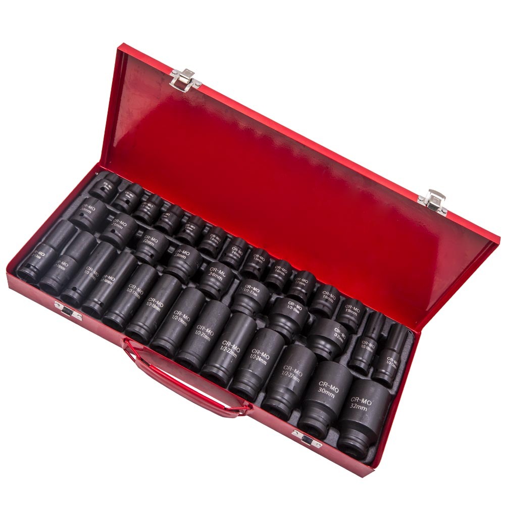 35pcs Ensemble de douilles décrou de moyeu dessieu 6 points 1/2quot; 8-32mm