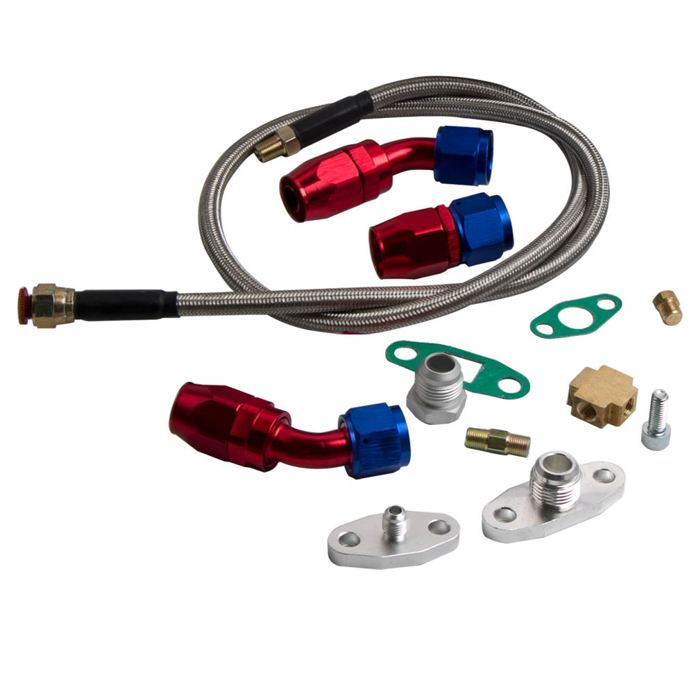 Universal T70 Turbo Turbocharger T3 .82 A/R + Oil Drain Return FEED Line Kit