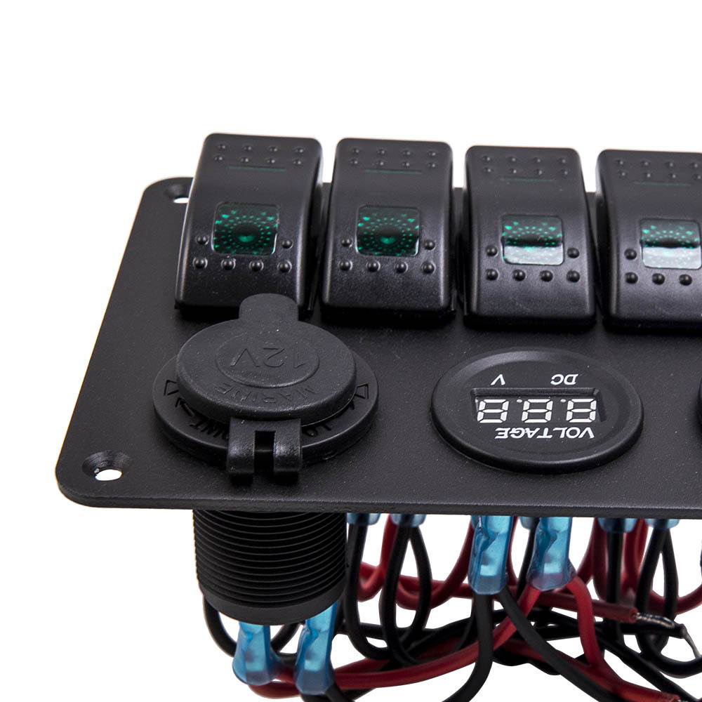 Green Universal 5 Gang On-Off LED Rocker Toggle Switch Panel 2USB for Car Truck