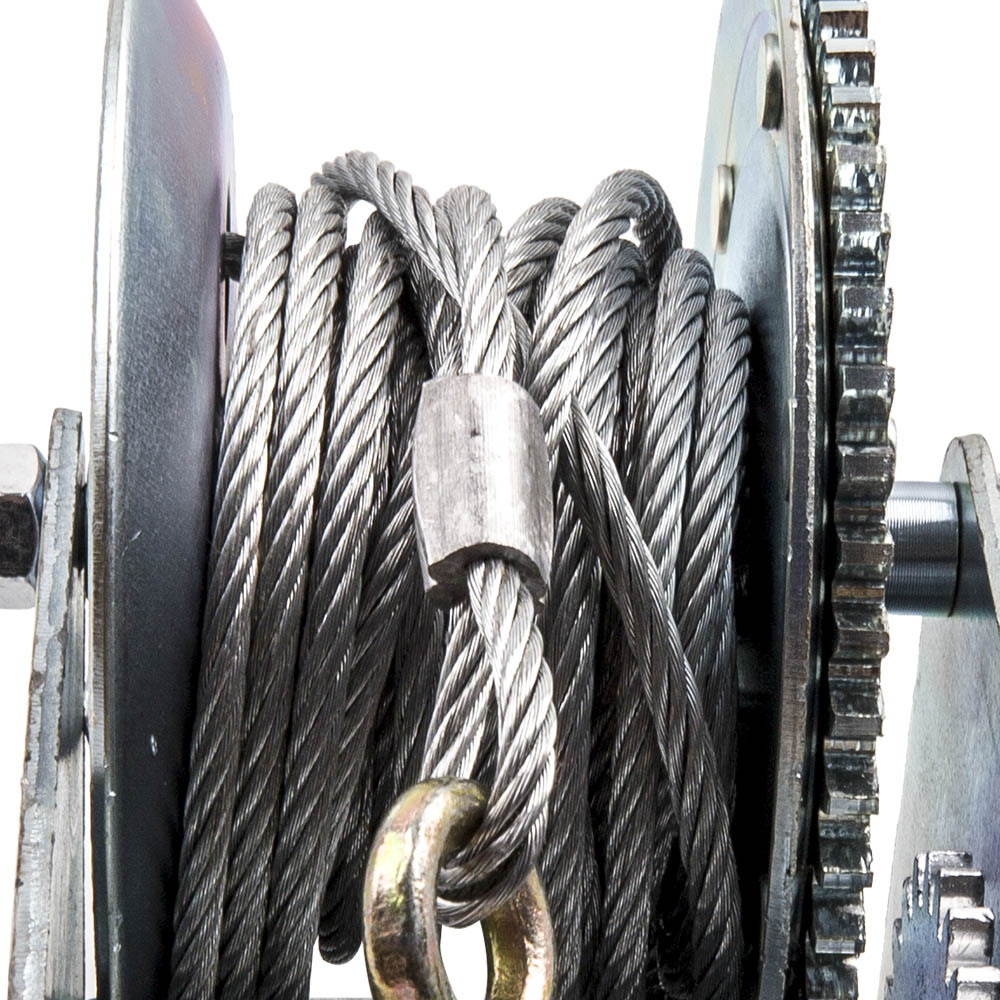 Cabrestante manual Manivela manual 1500 kg Acero engranaje doble para remolque de barco Cable de 33 pies
