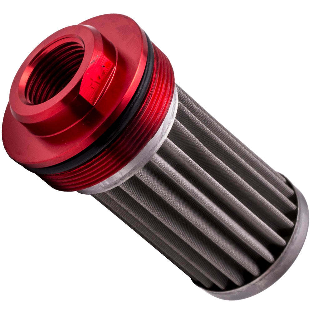 SS AN6 AN8 AN10 50mm Inline Fuel Filter High FLOW 100 Micron Cleanable Black-Red