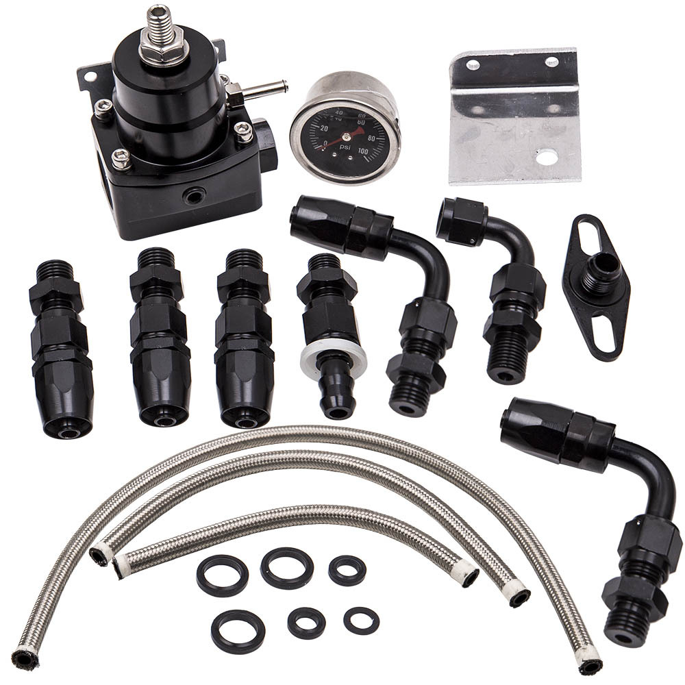 Universal Ajustable Regulador de presión de combustible Kit 100psi AN-6 fittings