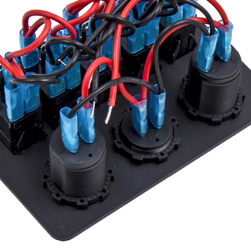 Green Universal 5 Gang On-Off LED Rocker Toggle Switch Panel 2USB for Car Truck