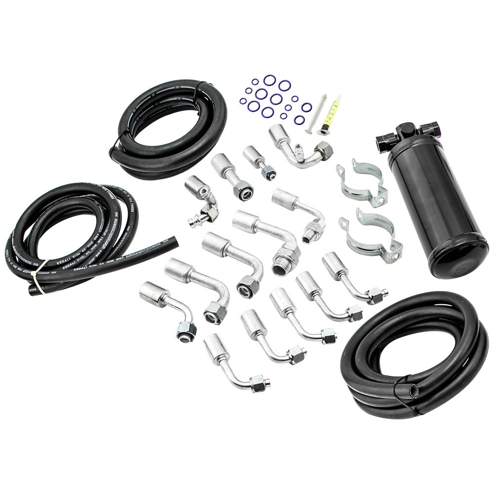 Universal 134a Air Conditioning Extended Length Hose R-Ring Fittings Drier Kit