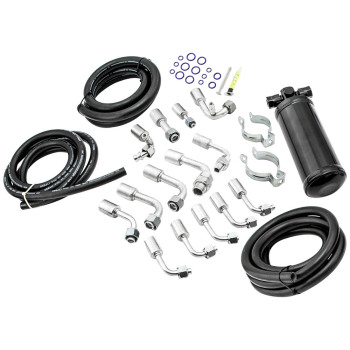 Universal 134a Air Conditioning Extended Length Hose R-Ring Fittings Drier Kit